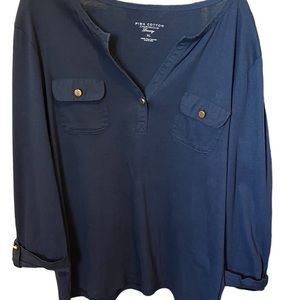 Charter Club 100% Pima Cotton luxury Sz XL navy top with gold buttons